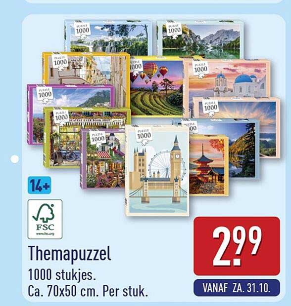 Themepuzzel 1000 stukjes. Ca. 70x50 cm. Per stuk.