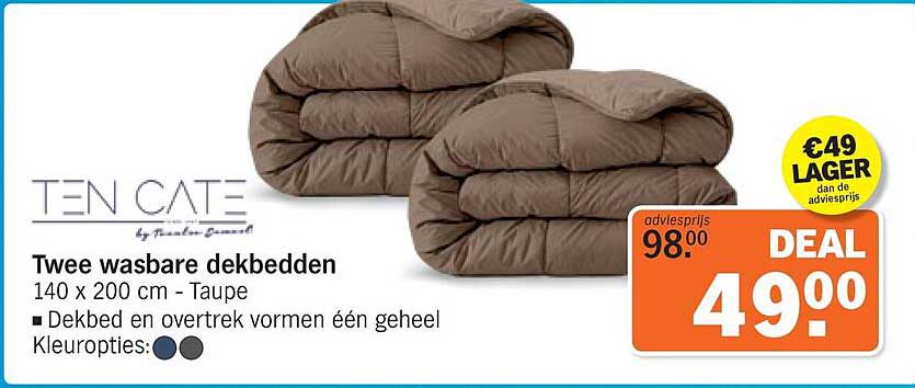 Twee wasbare dekbedden 140 x 200 cm - Taupe