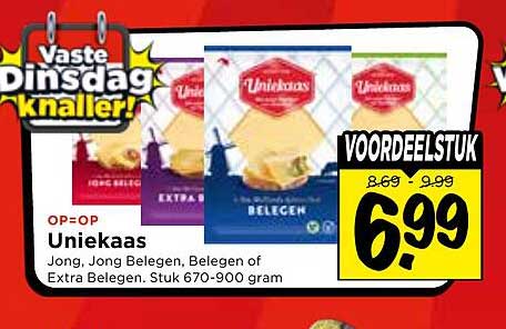 Uniekaas Jong, Jong Belegen, Belegen of Extra Belegen. Stuk 670-900 gram VOORDEELSTUK