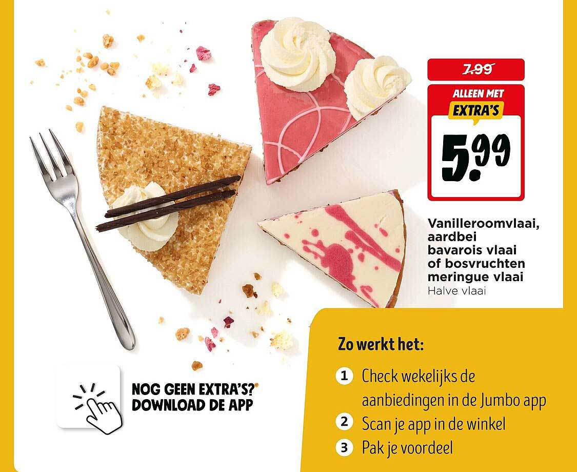 Vanilleroomvlaai, aardbei bavarois vlaai of bosvruchten meringue vlaai Half vlaai
