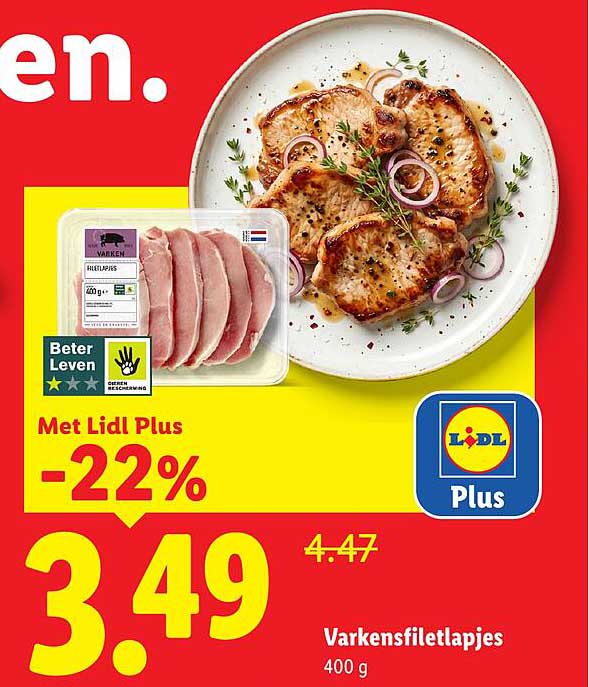 Varkensfiletlapjes 400 g Met Lidl Plus -22%