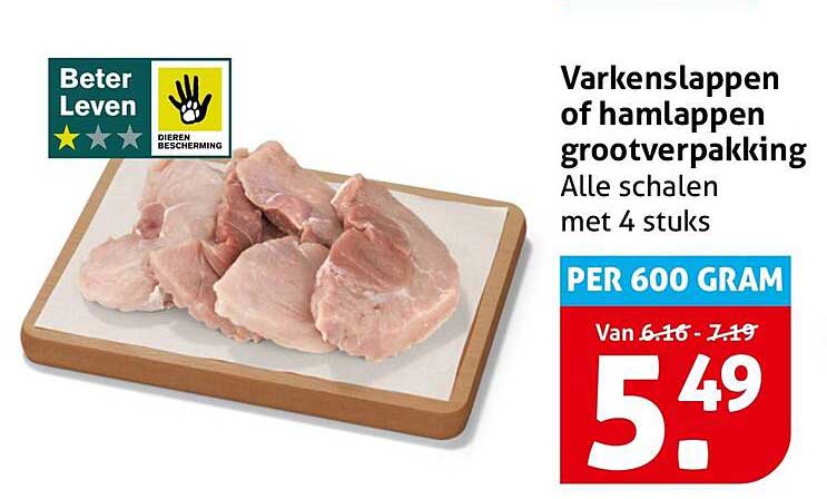 Varkenslappen of hamlappen grootverpakking Alle schalen met 4 stuks PER 600 GRAM