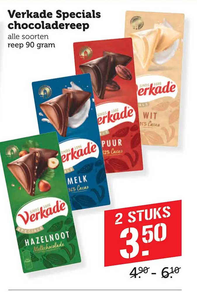 Verkade Specials chocoladereep alle soorten reep 90 gram 2 STUKS 3.50