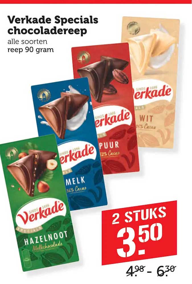 Verkade Specials chocoladereep alle soorten reep 90 gram 2 STUKS 3,50