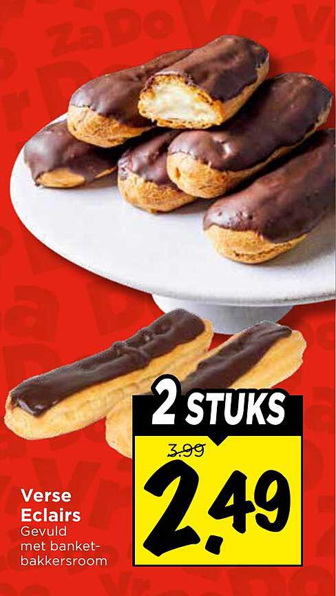 Verse Eclairs Gevuld met banketbakkersroom 2 STUKS