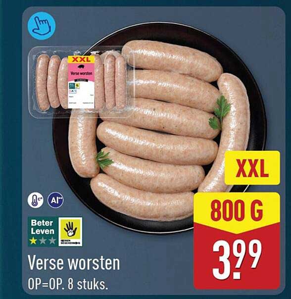 Verse worsten OP=OP. 8 stuks. XXL 800 G
