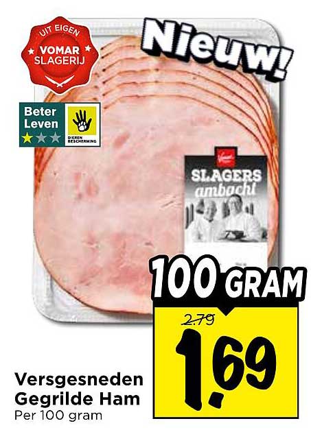 Versgesneden Gegrilde Ham 100 GRAM