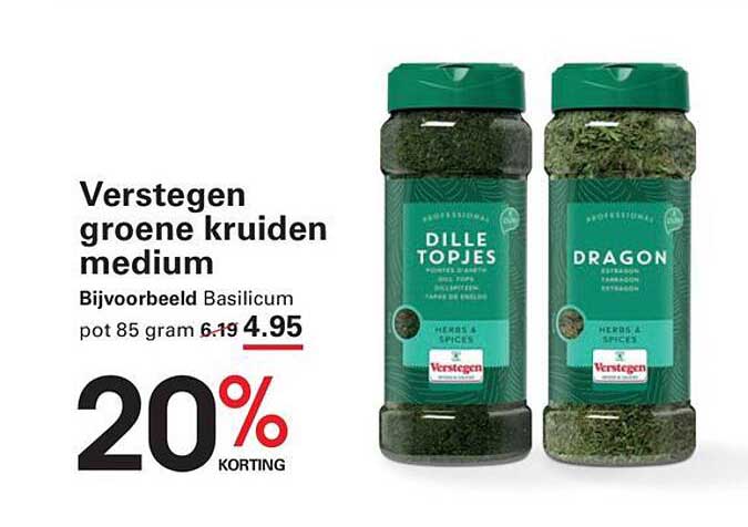 Verstegen groene kruiden medium Bijvoorbeeld Basilicum pot 85 gram 20% KORTING