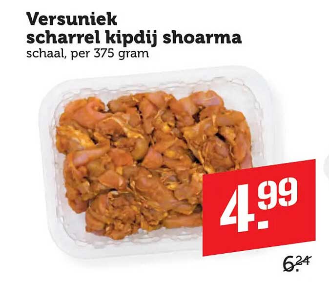 Versuniek scharrel kipdij shoarma schaal, per 375 gram