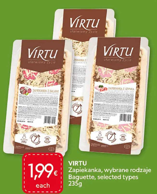VIRTU Zapiekanka, wybrane rodzaje Baguette, selected types 235g
