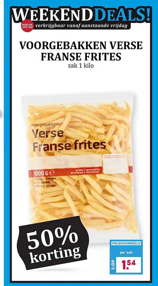 VOORGEBRAKEN VERSE FRANSE FRITES zak 1 kilo 50% korting