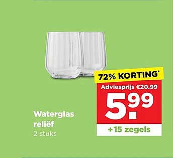 Waterglas relief 2 stuks 72% KORTING