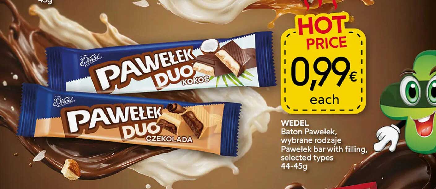 WEDEL Baton Pąwelek, wybrane rodzaje Pąwelek bar with filling, selected types 44-45g