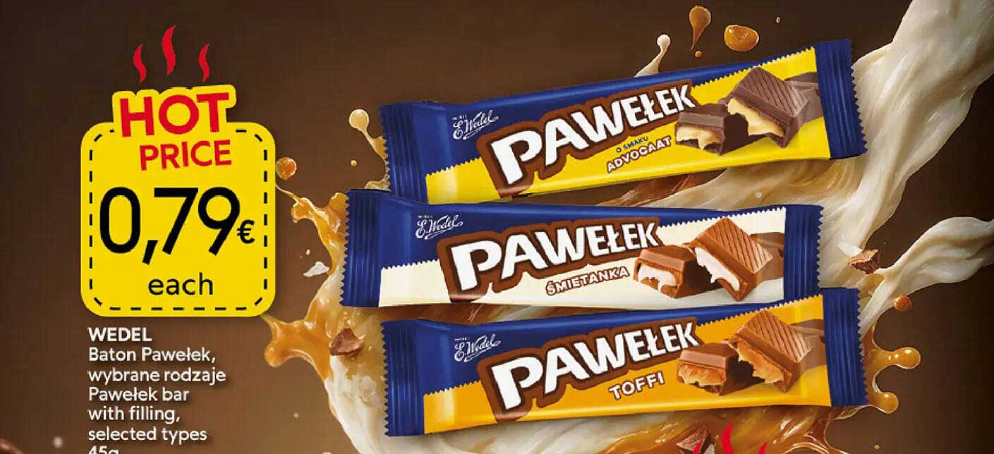 WEDEL Baton Pawelek, wybrane rodzaje Pawelek bar with filling, selected types 45g