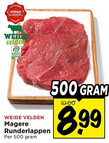 WEIDE VELDEN Magere Runderlappen Per 500 gram