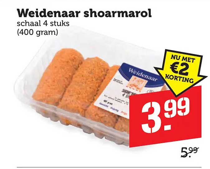 Weidenaar shoarmarol schaal 4 stuks (400 gram) NU MET €2 KORTING