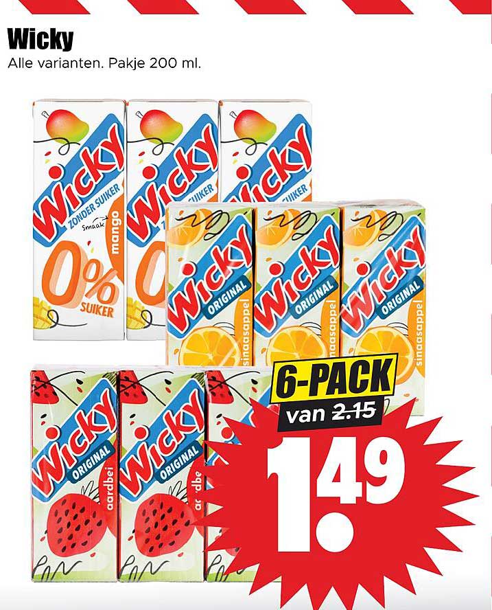 Wicky Alle varianten. Pakje 200 ml. 6-PACK