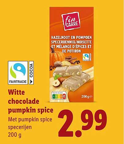 Witte chocolade pumpkin spice Met pumpkin spice specerijen 200 g