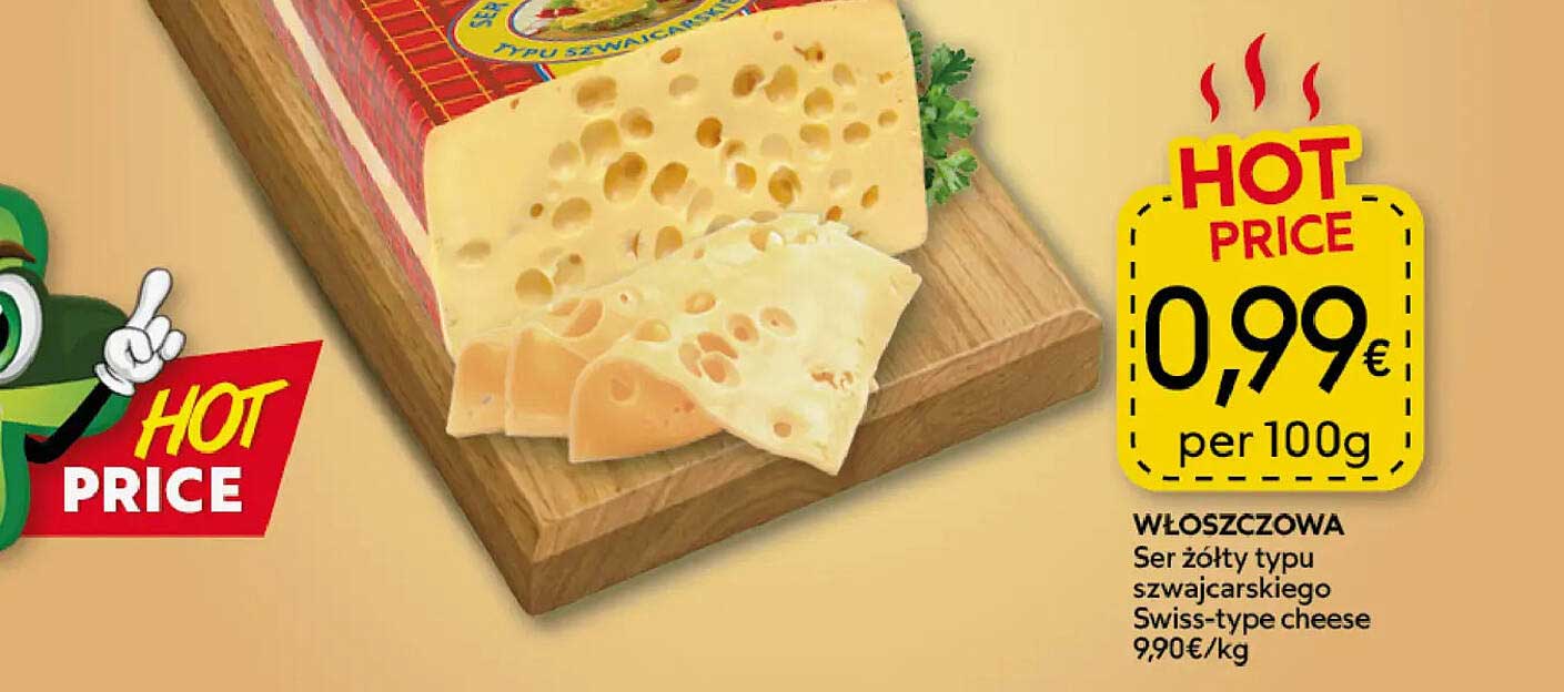 WŁOSZCOWA Ser żółty typu szwajcarskiego Swiss-type cheese