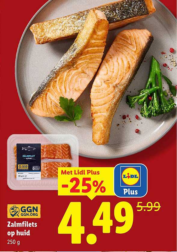 Zalmfilets op huid 250 g Met Lidl Plus -25%