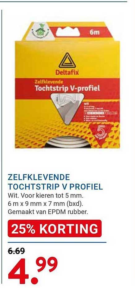 ZELFKLEVENDE TOCHTSTRIP V-PROFIEL 25% KORTING