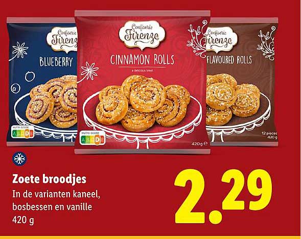 Zoete broodjes In de varianten kaneel, bosbessen en vanille 420 g