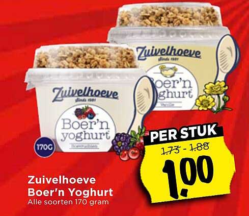 Zuivelhoeve Boer'n Yoghurt Alle soorten 170 gram PER STUK