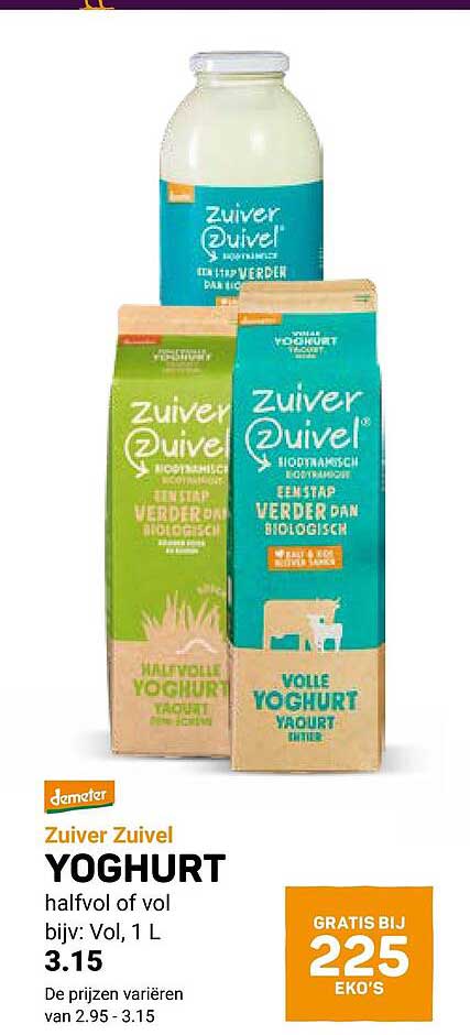 Zuiver Zuivel YOGHURT halfvol of vol gratis bij 2.25 EKO's