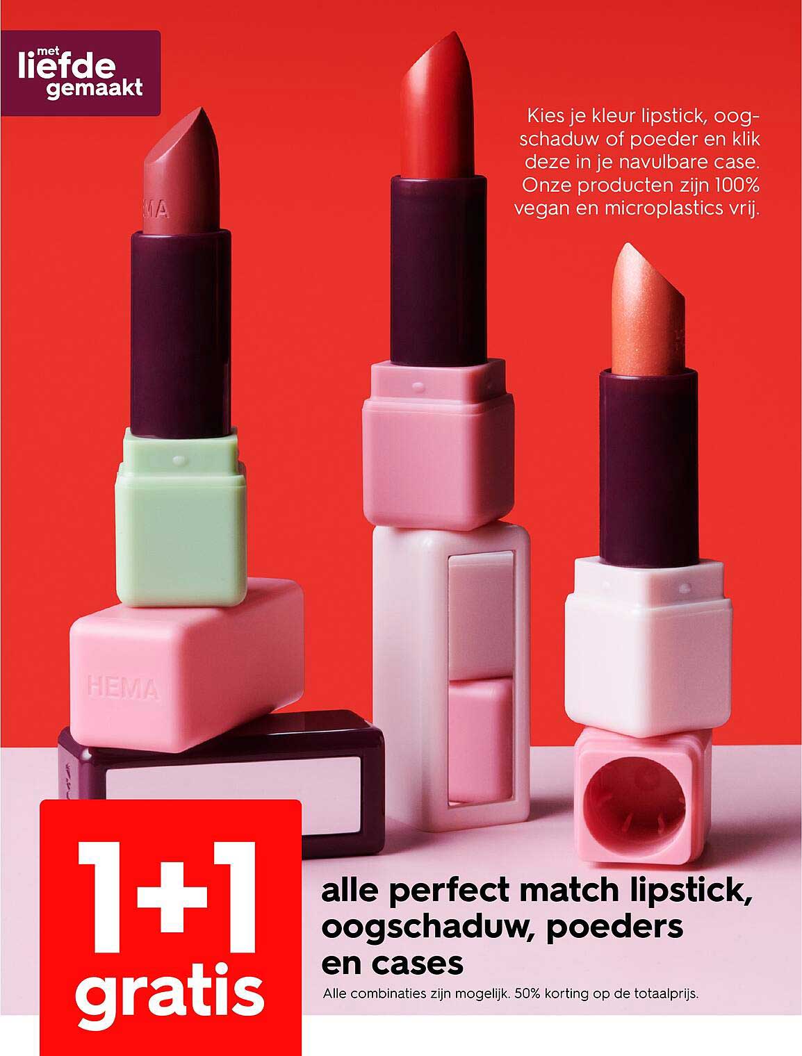 1+1 gratis op alle perfect match lipstick, oogschaduw, poeders en cases