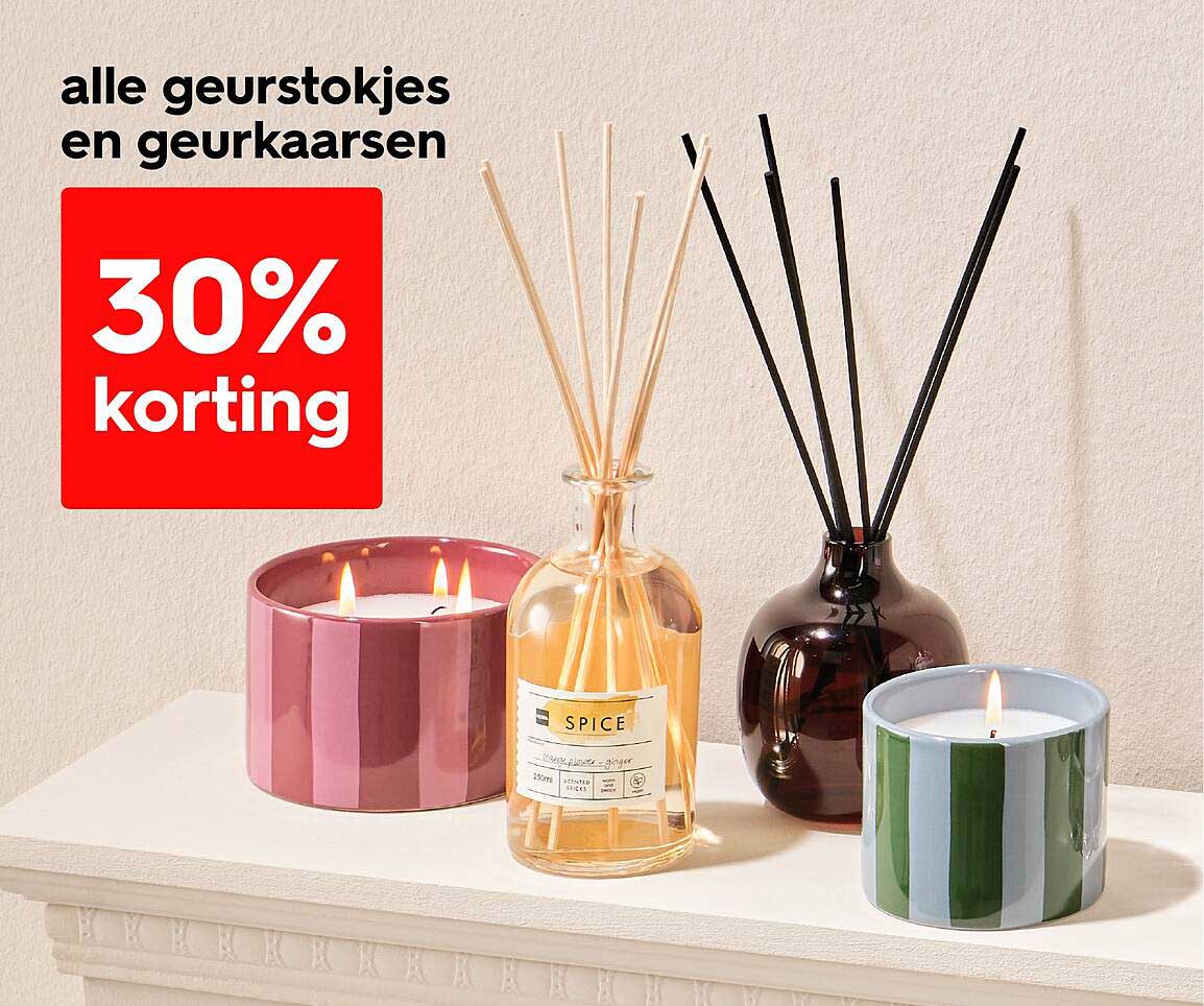 30% korting op alle geurstokjes en geurkaarsen