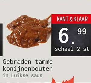 Gebraden tamme konijnenbouten in Luikse saus