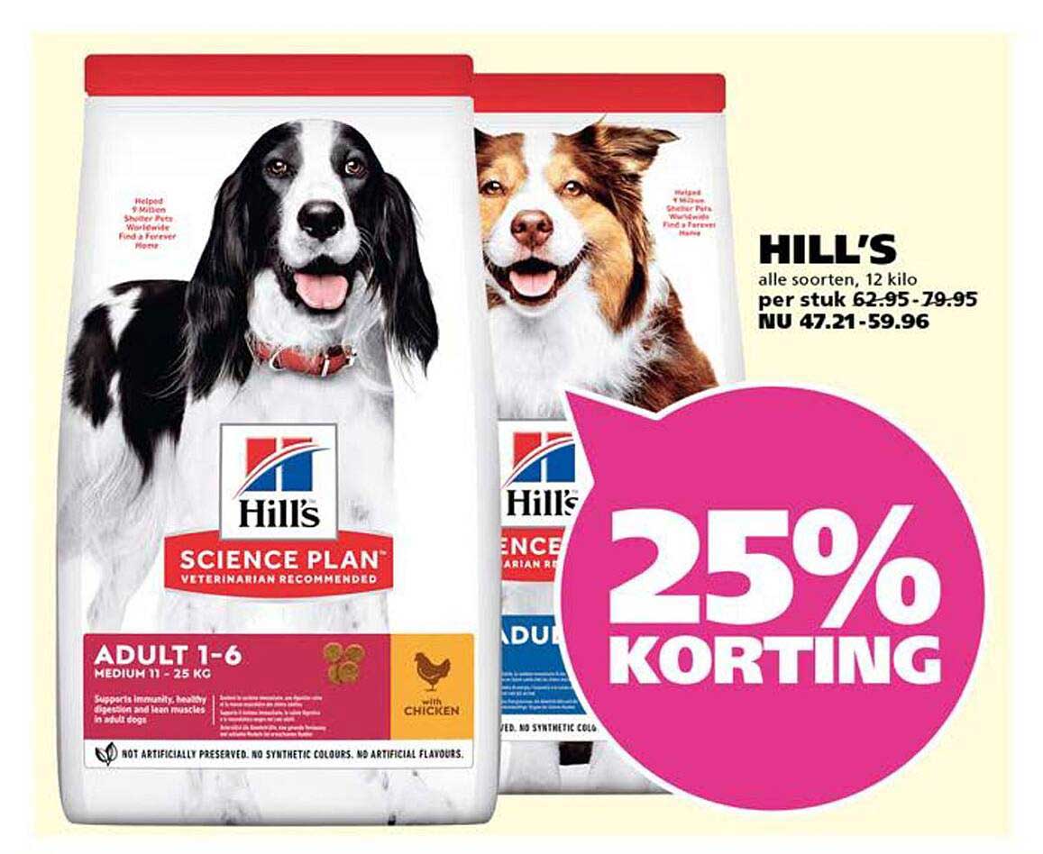 HILL'S alle soorten, 12 kilo per stuk 62.95-79.95 NU 47.21-59.96