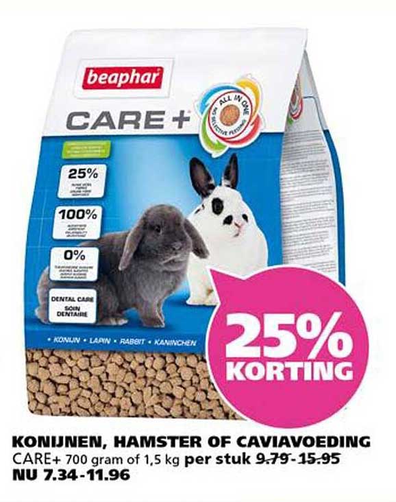 Konijnen, Hamster of Cavia Voeding CARE+ 700 gram van 1,5 kg per stuk