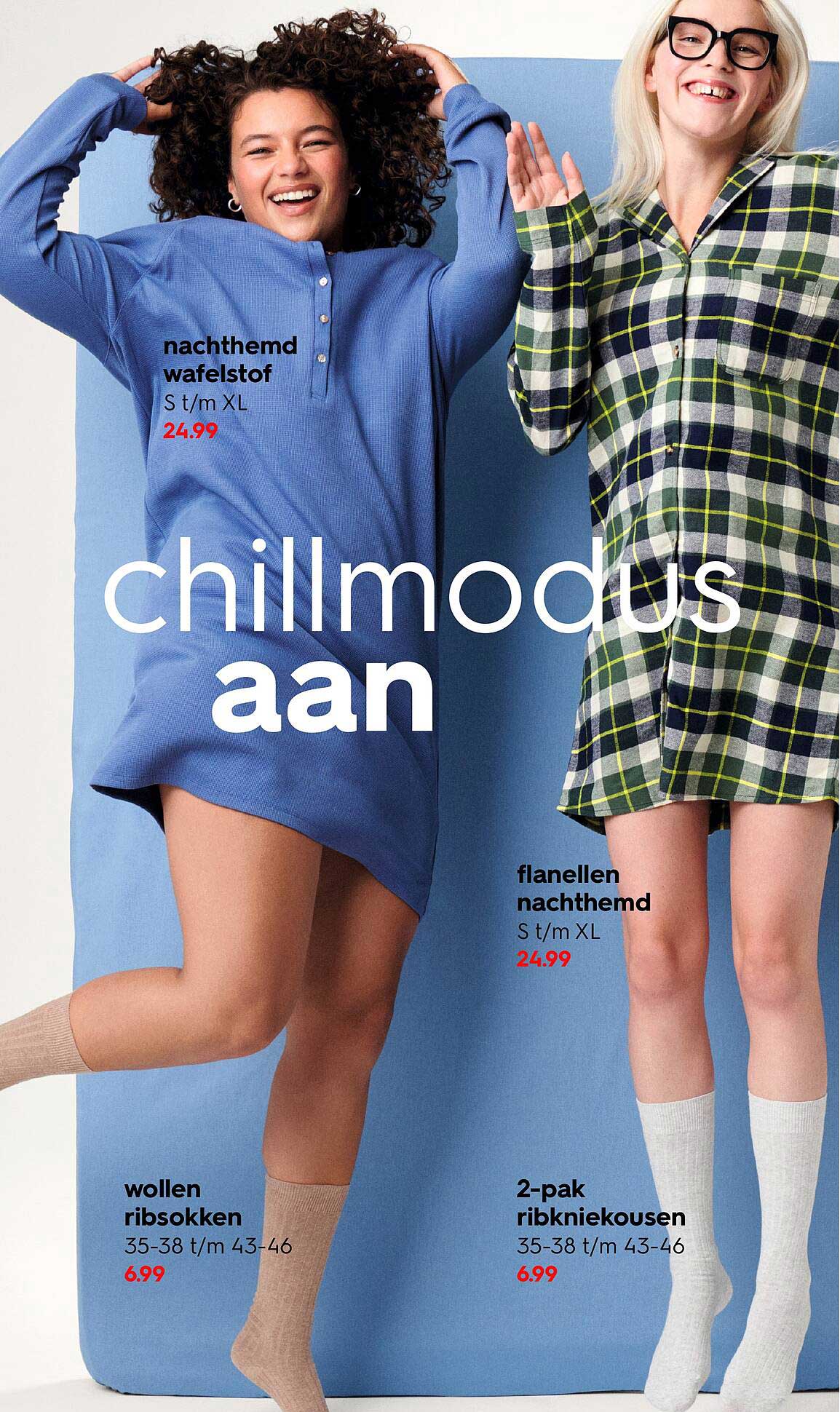 nachthemden wafelstof, flanel, wollen ribsokken en ribkniekousen