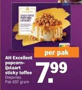 Ah Excellent Popcorn-Ijstaart Sticky Toffee Aanbieding bij Albert Heijn ...