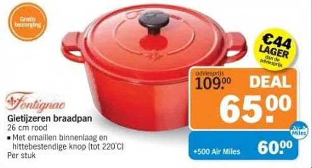 Gietijzeren braadpan 26 cm rood