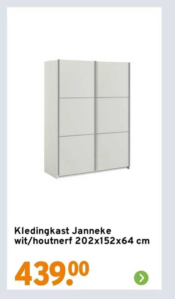 Kledingkast Janneke wit/houtnerf 202x152x64 cm