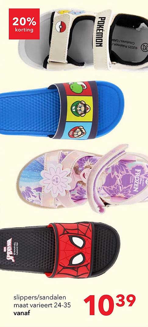slippers/sandalen maat varieert 24-35