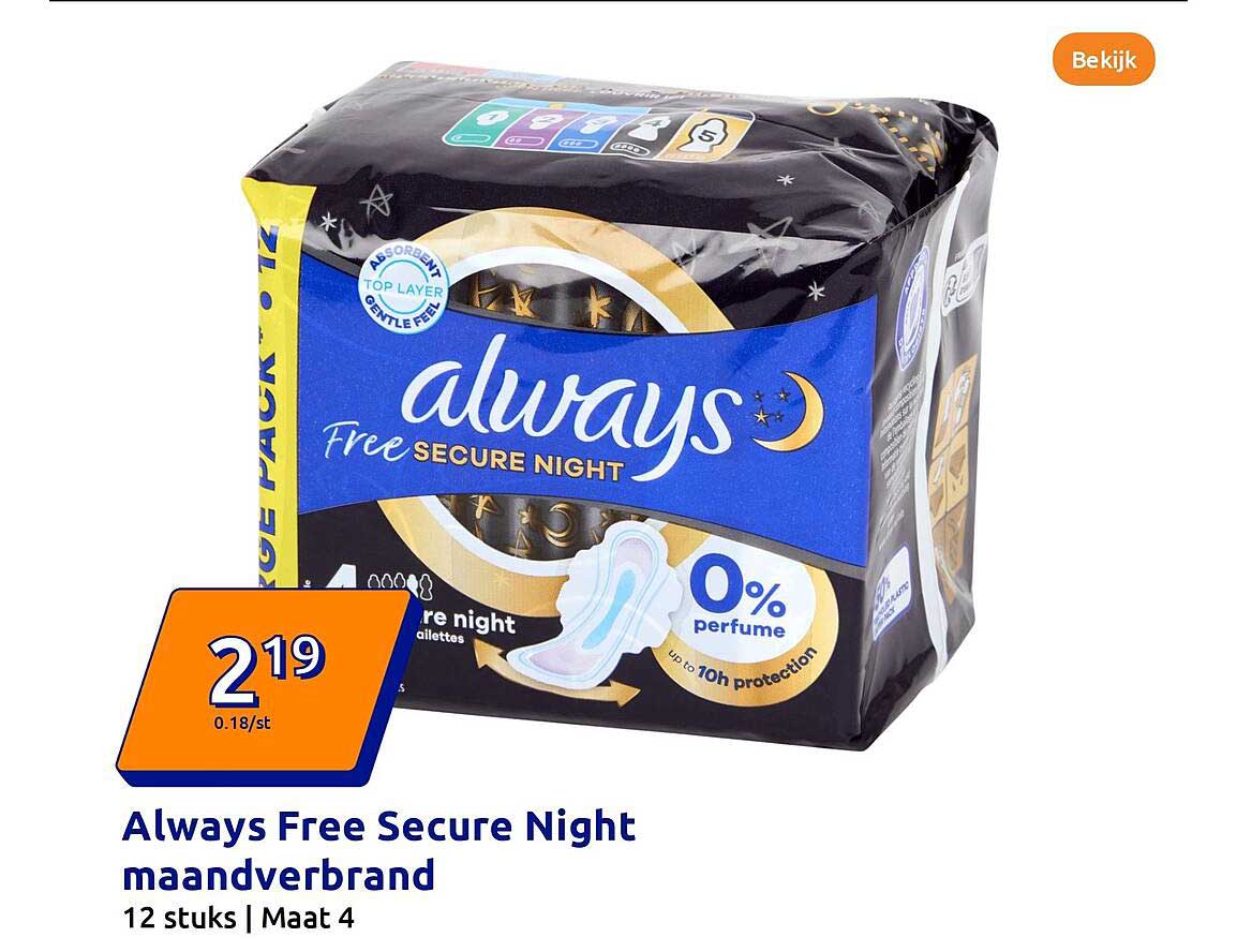 Always Free Secure Night maandverband 12 stuks | Maat 4