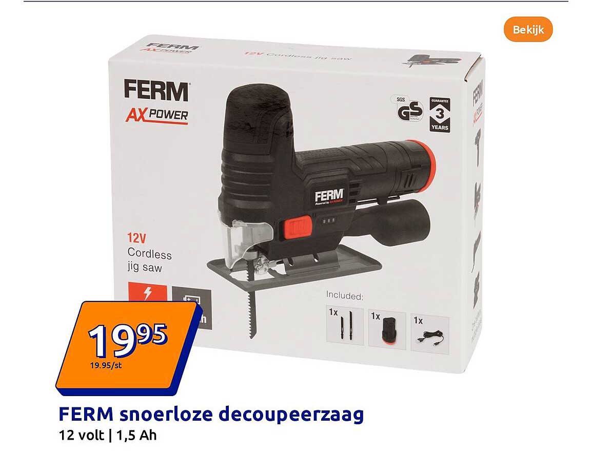 FERM snoerloze decoupeerzaag 12 volt | 1,5 Ah