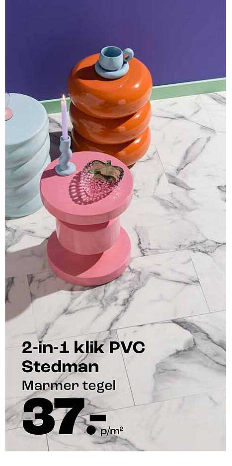 2-in-1 klik PVC Stedman Marmer tegel