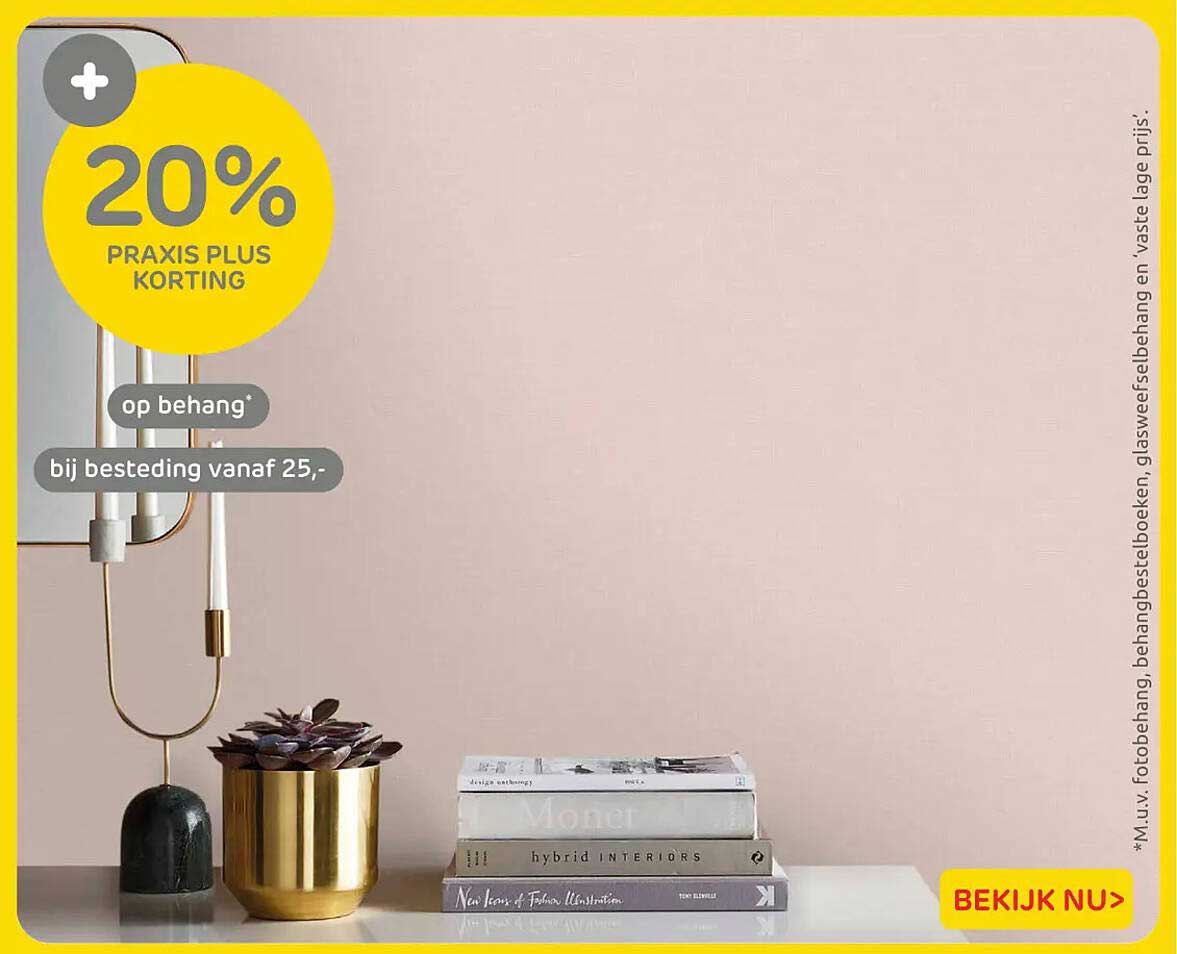20% Praxis Plus korting op behang* bij besteding vanaf 25,-