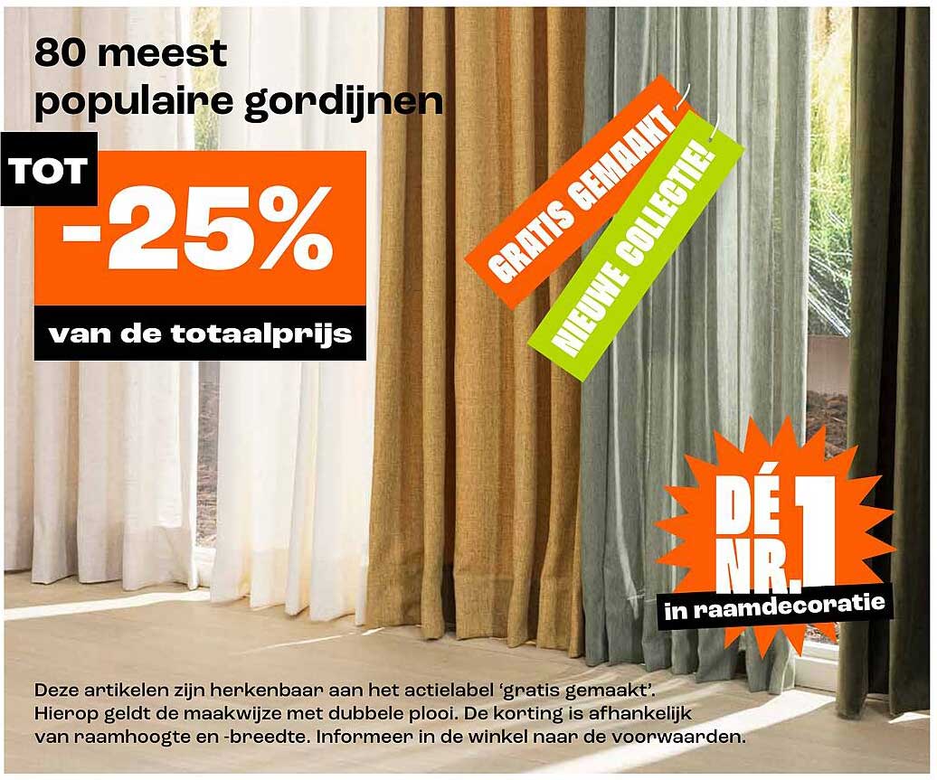 80 meest populaire gordijnen TOT -25% van de totaalprijs