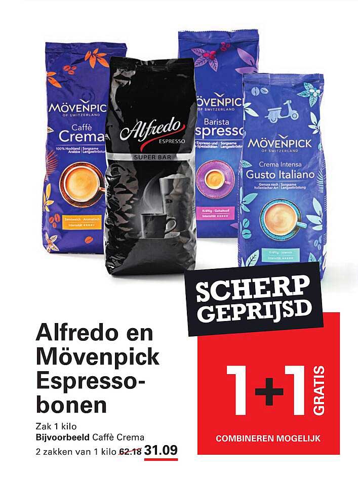 Alfredo en Mövenpick Espresso-bonen 1+1 gratis