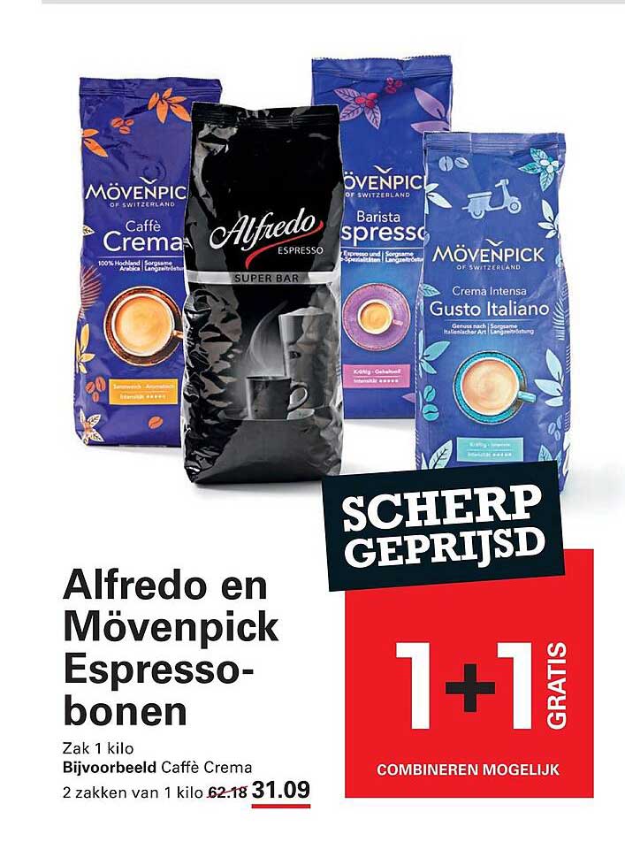 Alfredo en Mövenpick Espresso-bonen 1+1 gratis