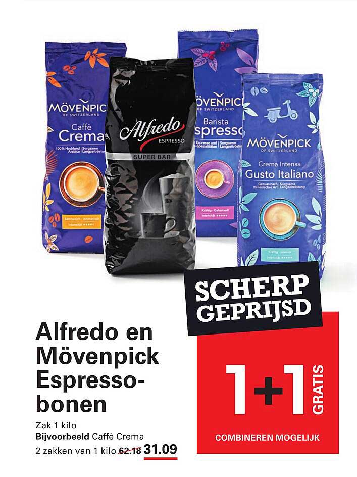 Alfredo en Mövenpick Espresso-bonen 1+1 gratis