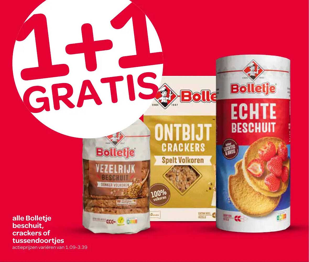 alle Bolletje beschuit, crackers of tussendoortjes 1+1 GRATIS