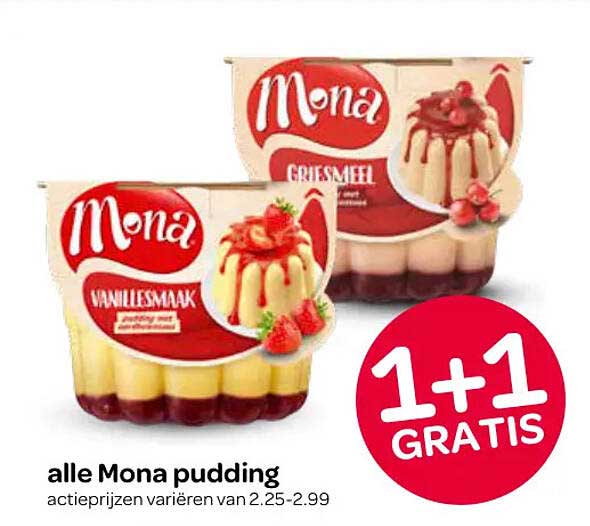 alle Mona pudding 1+1 gratis