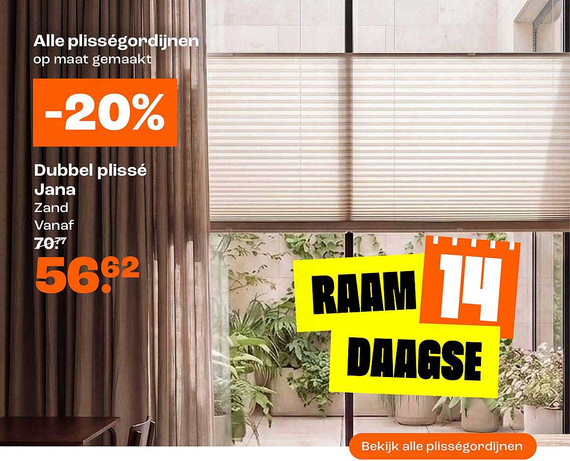 Alle plisségordijnen op maat gemaakt -20%