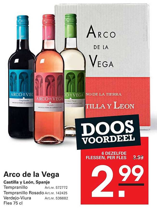 Arco de la Vega Castilla y León, Spanje Tempranillo Tempranillo Rosado Verdejo-Viura Fles 75 cl DOOS VOORDEEL 6 DEZELFDE FLESSEN, PER FLES
